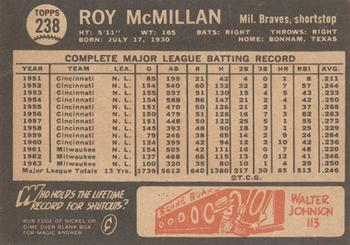 1964 Topps Venezuelan #238 Roy McMillan Back