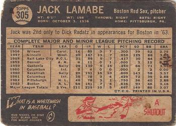 1964 Topps Venezuelan #305 Jack Lamabe Back