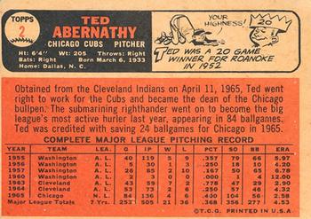 1966 Topps Venezuelan #2 Ted Abernathy Back