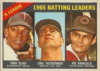 1966 Topps Venezuelan #216 American League 1965 Batting Leaders (Tony Oliva / Carl Yastrzemski / Vic Davalillo) Front