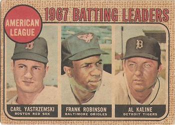 1968 Topps Venezuelan #2 American League 1967 Batting Leaders (Carl Yastrzemski / Frank Robinson / Al Kaline) Front