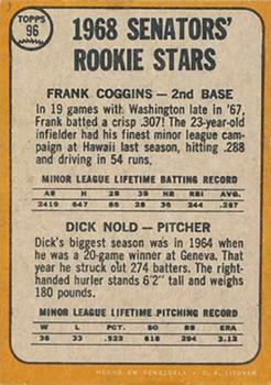 1968 Topps Venezuelan #96 Senators 1968 Rookie Stars (Frank Coggins / Dick Nold) Back