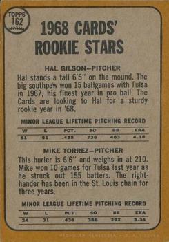 1968 Topps Venezuelan #162 Cardinals 1968 Rookie Stars (Hal Gilson / Mike Torrez) Back