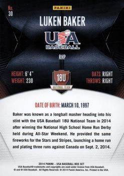 2014 Panini USA Baseball #30 Luken Baker Back