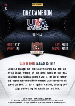 2014 Panini USA Baseball #33 Daz Cameron Back