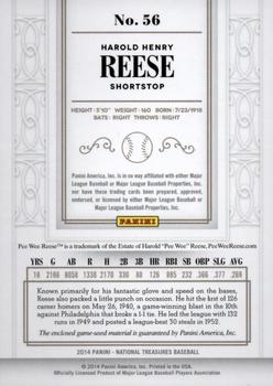 2014 Panini National Treasures #56 Pee Wee Reese Back