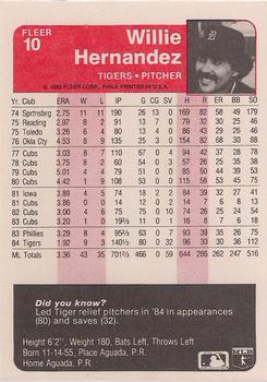 1985 Fleer #10 Willie Hernandez Back