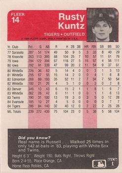 1985 Fleer #14 Rusty Kuntz Back