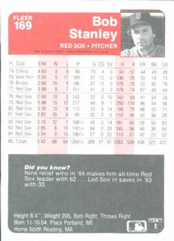1985 Fleer #169 Bob Stanley Back
