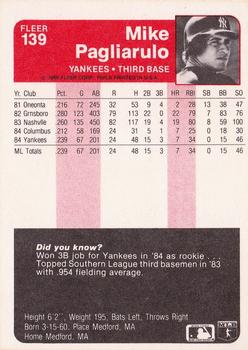 1985 Fleer #139 Mike Pagliarulo Back