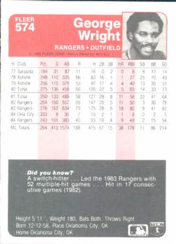 1985 Fleer #574 George Wright Back