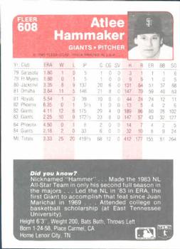 1985 Fleer #608 Atlee Hammaker Back