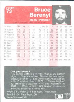 1985 Fleer #73 Bruce Berenyi Back