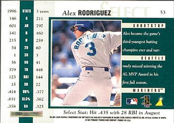 1997 Select #53 Alex Rodriguez Back