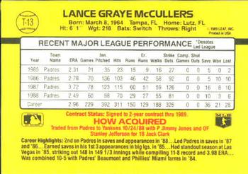 1989 Donruss Traded #T-13 Lance McCullers Back