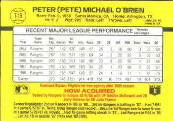 1989 Donruss Traded #T-16 Pete O'Brien Back