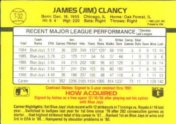 1989 Donruss Traded #T-32 Jim Clancy Back