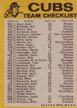 1974 Topps - Team Checklists #NNO Chicago Cubs Back