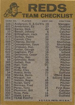 1974 Topps - Team Checklists #NNO Cincinnati Reds Back