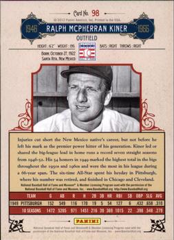 2012 Panini Cooperstown - Crystal Collection Red #98 Ralph Kiner Back