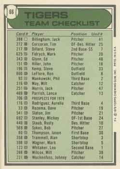 1979 Topps - Team Checklists #66 Detroit Tigers / Les Moss Back