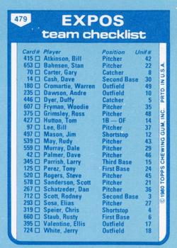 1980 Topps - Team Checklists #479 Montreal Expos / Dick Williams Back