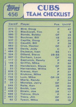 1982 Topps - Team Leaders / Checklists #456 Cubs Leaders / Checklist (Bill Buckner / Randy Martz) Back