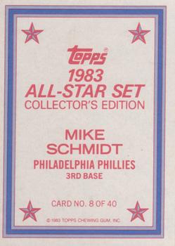 1983 Topps - 1983 All-Star Set Collector's Edition (Glossy Send-Ins) #8 Mike Schmidt Back