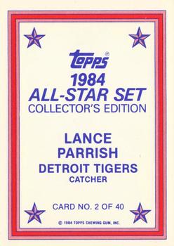 1984 Topps - 1984 All-Star Set Collector's Edition (Glossy Send-Ins) #2 Lance Parrish  Back