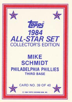 1984 Topps - 1984 All-Star Set Collector's Edition (Glossy Send-Ins) #39 Mike Schmidt  Back