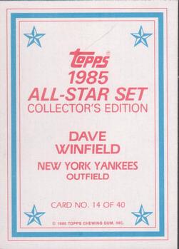 1985 Topps - 1985 All-Star Set Collector's Edition (Glossy Send-Ins) #14 Dave Winfield Back