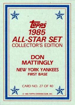 1985 Topps - 1985 All-Star Set Collector's Edition (Glossy Send-Ins) #27 Don Mattingly Back