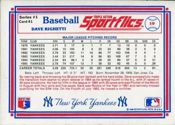 1986 Sportflics #41 Dave Righetti Back