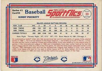 1986 Sportflics #93 Kirby Puckett Back