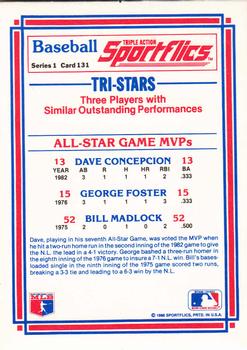 1986 Sportflics #131 All-Star Game MVPs (Dave Concepcion / George Foster / Bill Madlock) Back