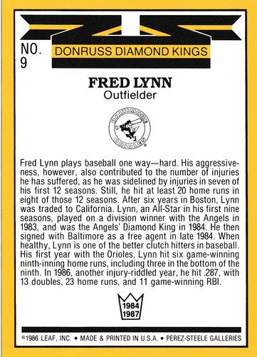 1987 Donruss - Super Diamond Kings #9 Fred Lynn Back