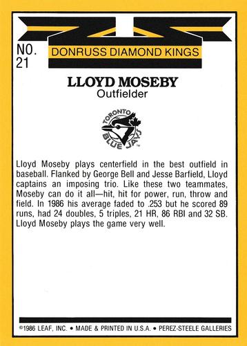 1987 Donruss - Super Diamond Kings #21 Lloyd Moseby Back