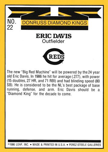 1987 Donruss - Super Diamond Kings #22 Eric Davis Back