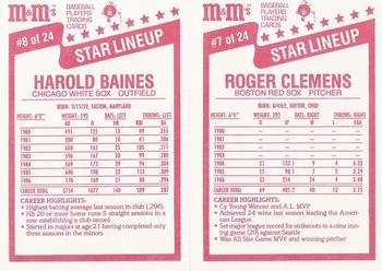 1987 M&M's Star Lineup - Panels #7-8 Roger Clemens / Harold Baines Back