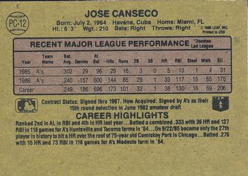 1987 Donruss - Wax Box Bottom Panel Singles #PC-12 Jose Canseco Back