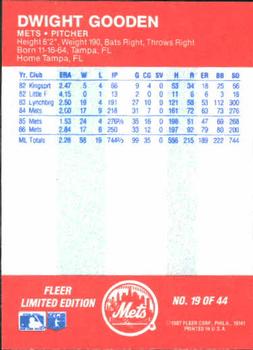 1987 Fleer Baseball All-Stars #19 Dwight Gooden Back