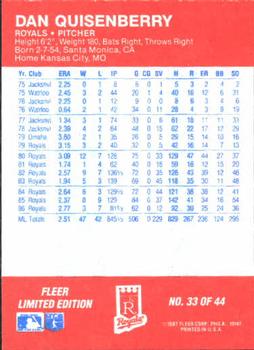 1987 Fleer Baseball All-Stars #33 Dan Quisenberry Back