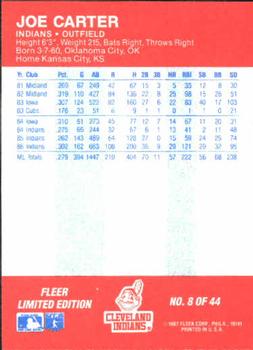 1987 Fleer Baseball All-Stars #8 Joe Carter Back