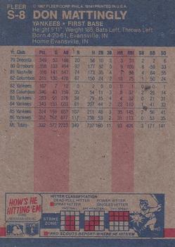 1987 Fleer Star Stickers - Wax Box Bottom Panels Singles #S-8 Don Mattingly Back