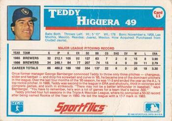 1987 Sportflics #11 Teddy Higuera Back