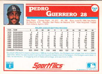1987 Sportflics #27 Pedro Guerrero Back