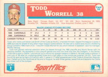 1987 Sportflics #33 Todd Worrell Back