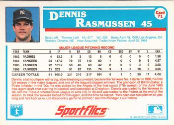 1987 Sportflics #71 Dennis Rasmussen Back