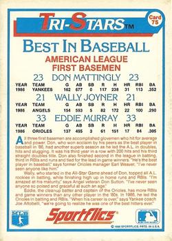 1987 Sportflics #75 Don Mattingly / Wally Joyner / Eddie Murray Back