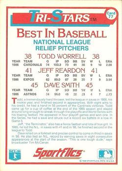 1987 Sportflics #77 Todd Worrell / Jeff Reardon / Dave Smith Back